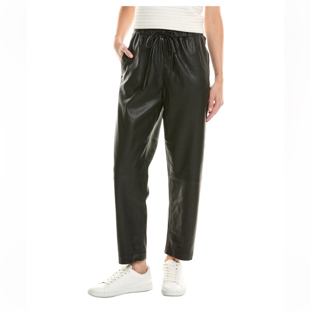Blank NYC Black faux Leather Pants jogger drawstring pants Large NWT